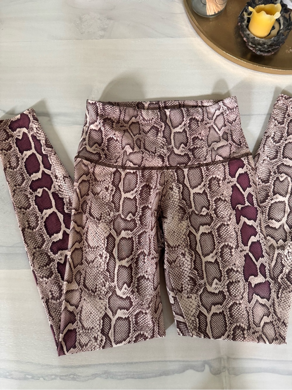 Onzie python burgundy and Cream Snake Print Leggings